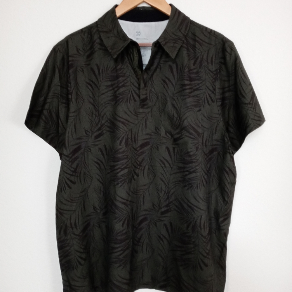 Men's Green Palm Print S/S 1/4 Zip Collared Neck